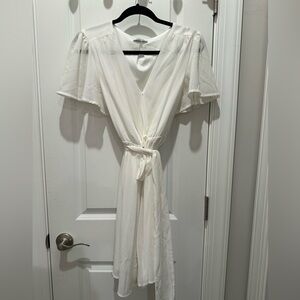 White V-Neck Tie-Waist Mini Dress